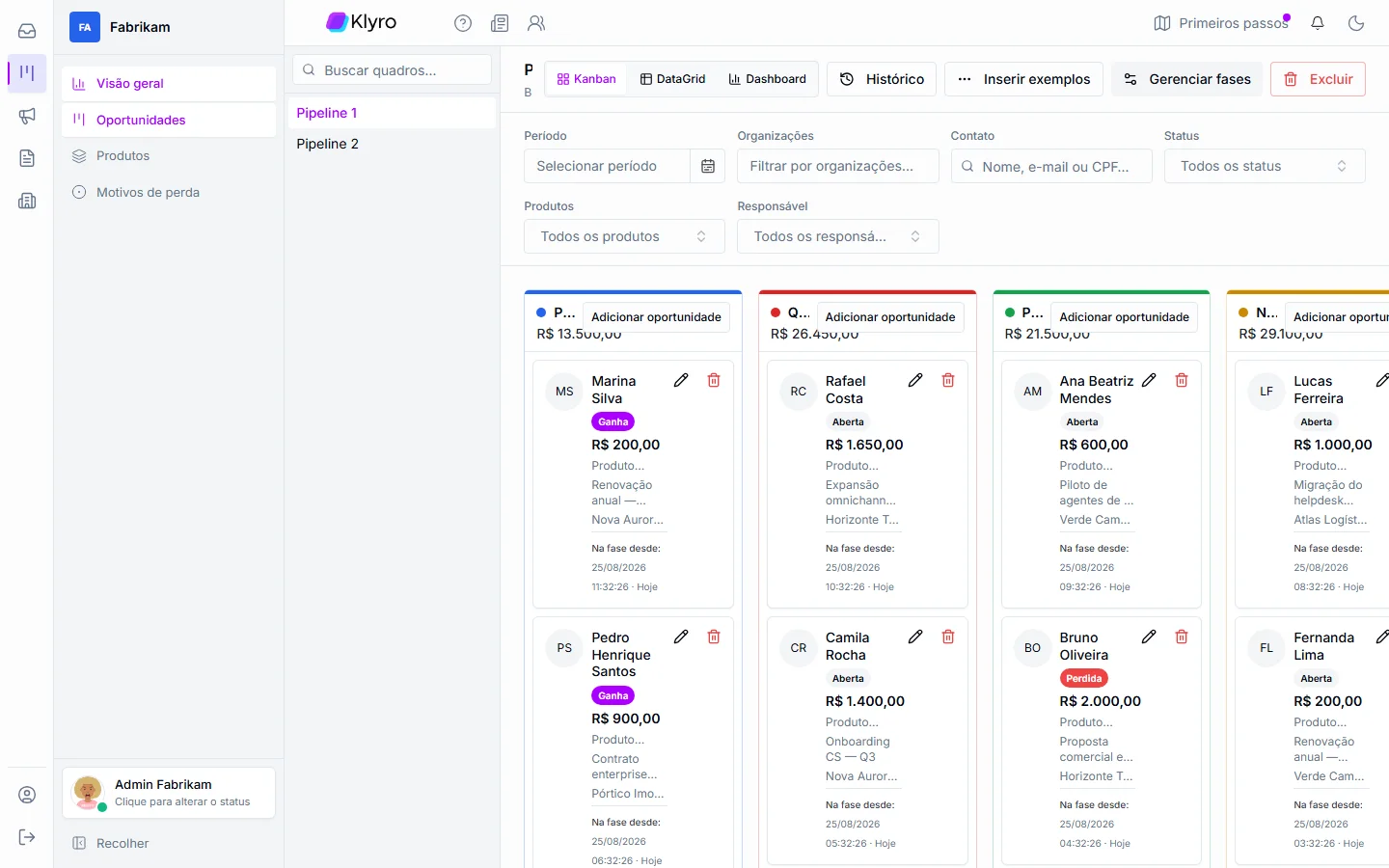 CRM opportunities Kanban board